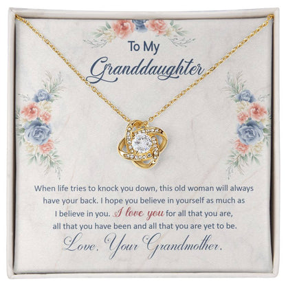 To My Granddaughter, This Old Woman Will Always Have Your Back -Love Knot Necklace - YERTIZZ.COM