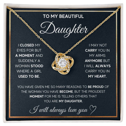 To My Daughter, I Will Always Carry You In My Heart -Love Knot Necklace - YERTIZZ.COM