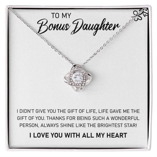 To My Bonus Daughter, Always Shine Like The Brightest Star -Love Knot Necklace - YERTIZZ.COM