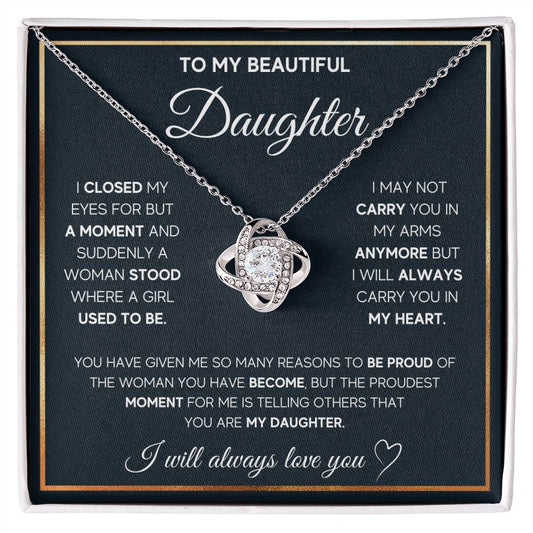 To My Daughter, I Will Always Carry You In My Heart -Love Knot Necklace - YERTIZZ.COM