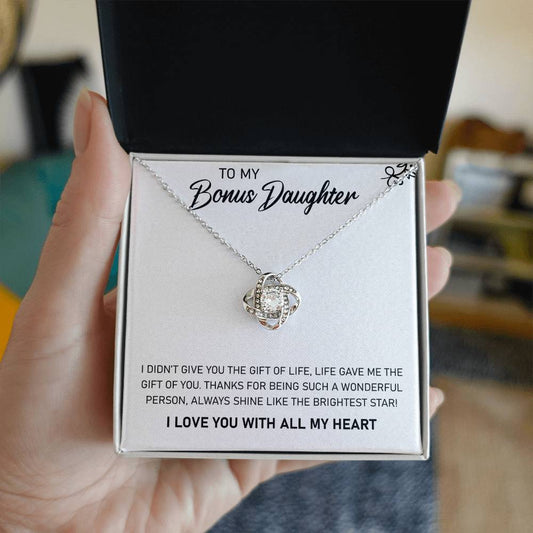 To My Bonus Daughter, Always Shine Like The Brightest Star -Love Knot Necklace - YERTIZZ.COM