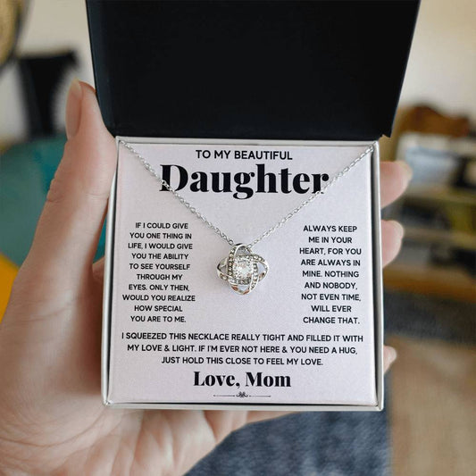 To My Beautiful Daughter, Just Hold This To Feel My Love -Love Knot Necklace - YERTIZZ.COM