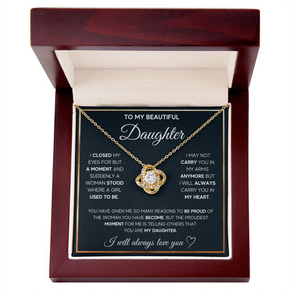 To My Daughter, I Will Always Carry You In My Heart -Love Knot Necklace - YERTIZZ.COM