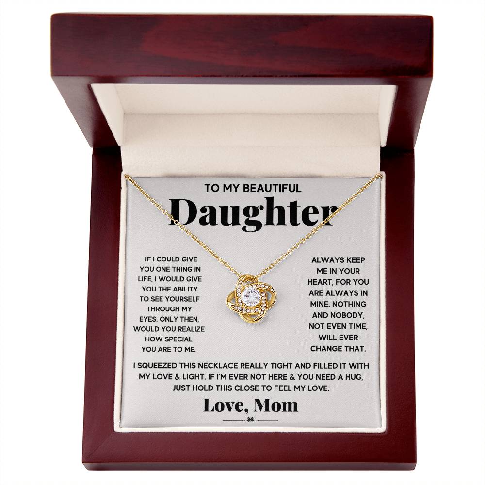 To My Beautiful Daughter, Just Hold This To Feel My Love -Love Knot Necklace - YERTIZZ.COM