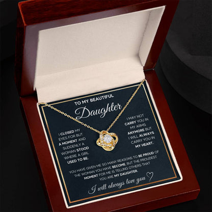 To My Daughter, I Will Always Carry You In My Heart -Love Knot Necklace - YERTIZZ.COM
