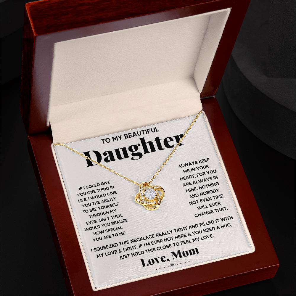 To My Beautiful Daughter, Just Hold This To Feel My Love -Love Knot Necklace - YERTIZZ.COM