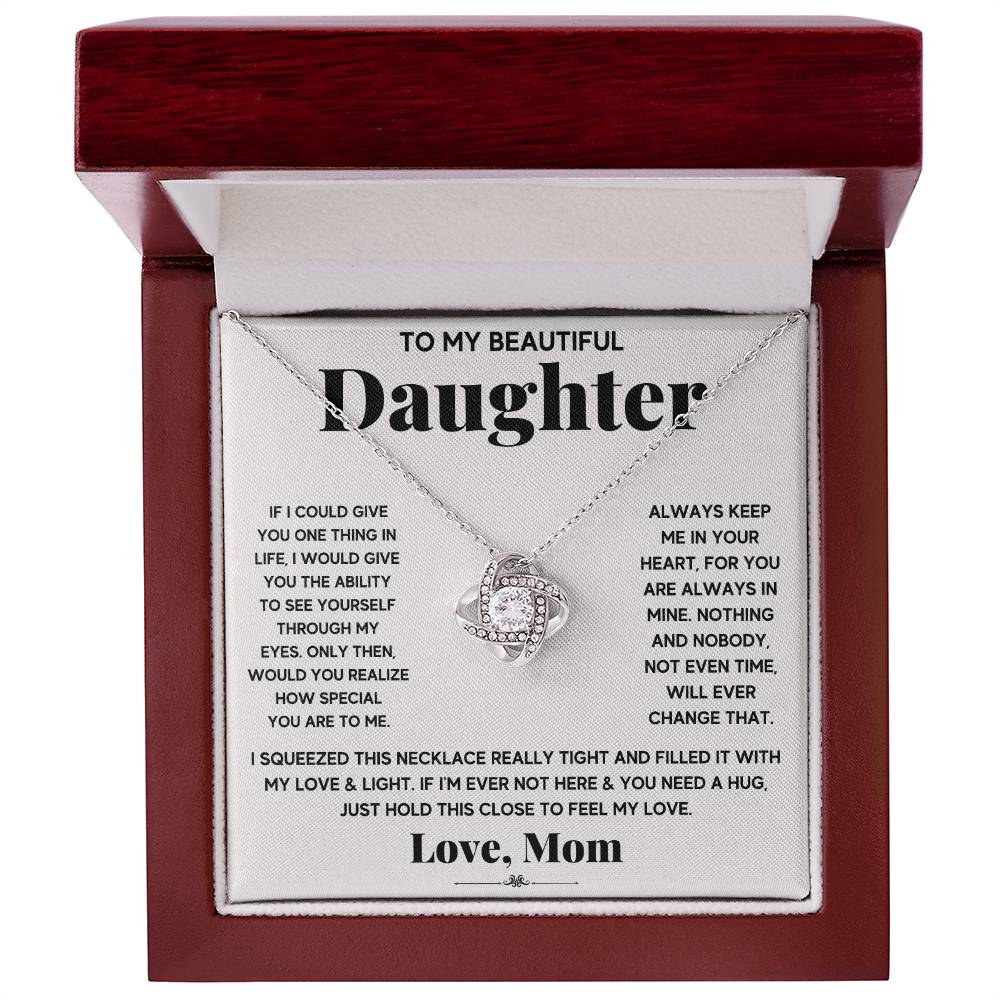 To My Beautiful Daughter, Just Hold This To Feel My Love -Love Knot Necklace - YERTIZZ.COM