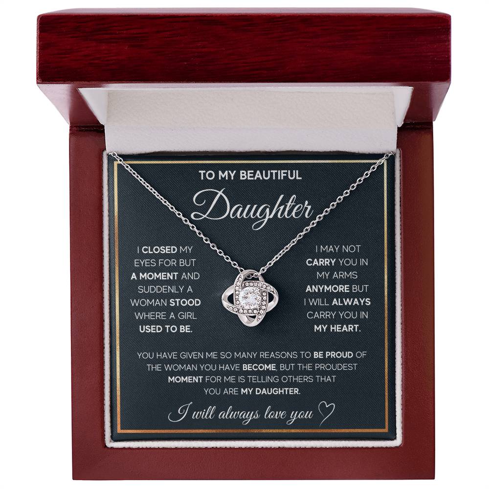 To My Daughter, I Will Always Carry You In My Heart -Love Knot Necklace - YERTIZZ.COM