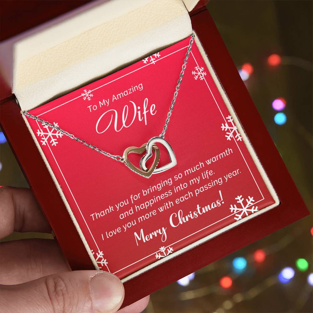To My Amazing Wife - Happiness - Christmas Gift - Interlocking Hearts Necklace