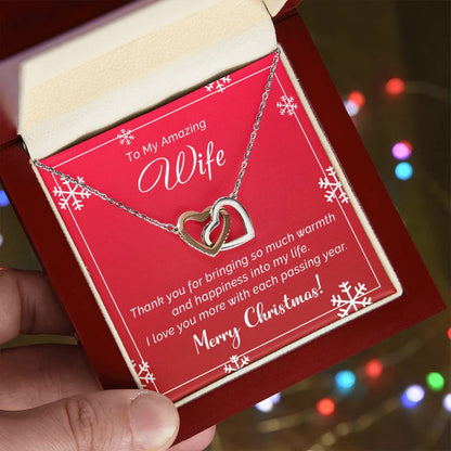 To My Amazing Wife - Happiness - Christmas Gift - Interlocking Hearts Necklace