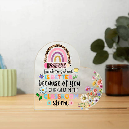 Personalized Classroom Heart Plaque – Colorful Floral Acrylic Teacher Gift