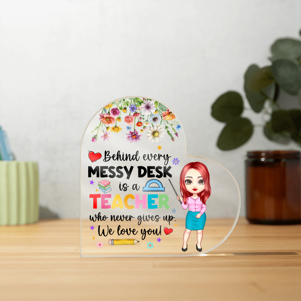 Rainbow Leopard Pencil Acrylic Heart – Teacher Back to School Gift