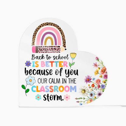 Personalized Classroom Heart Plaque – Colorful Floral Acrylic Teacher Gift
