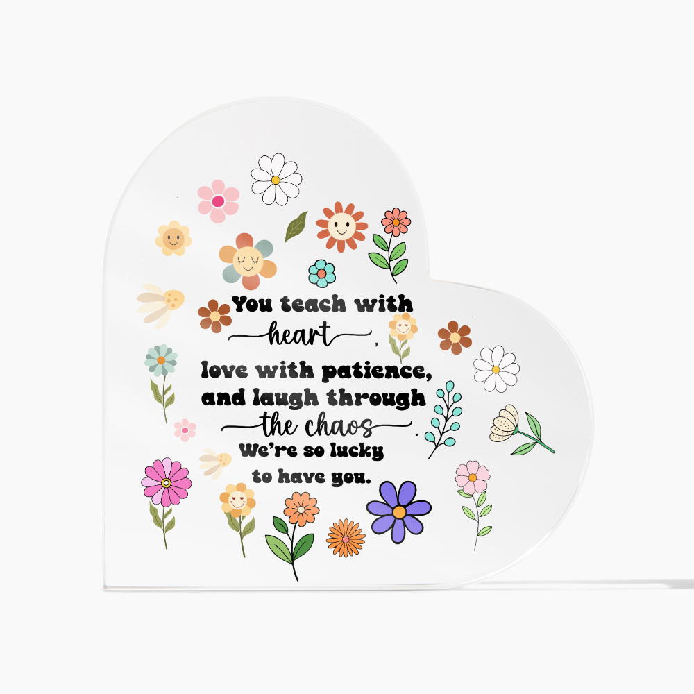 Back to School Teacher Heart Acrylic Sign – Rainbow Pencil Floral Gift
