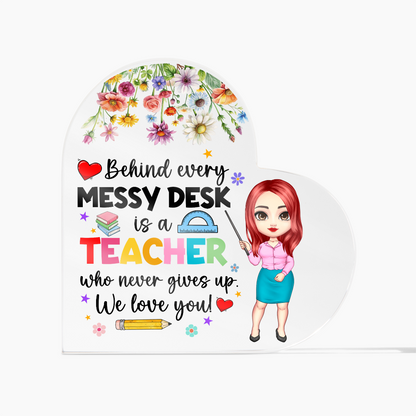 Rainbow Leopard Pencil Acrylic Heart – Teacher Back to School Gift
