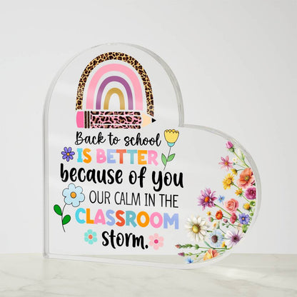 Personalized Classroom Heart Plaque – Colorful Floral Acrylic Teacher Gift