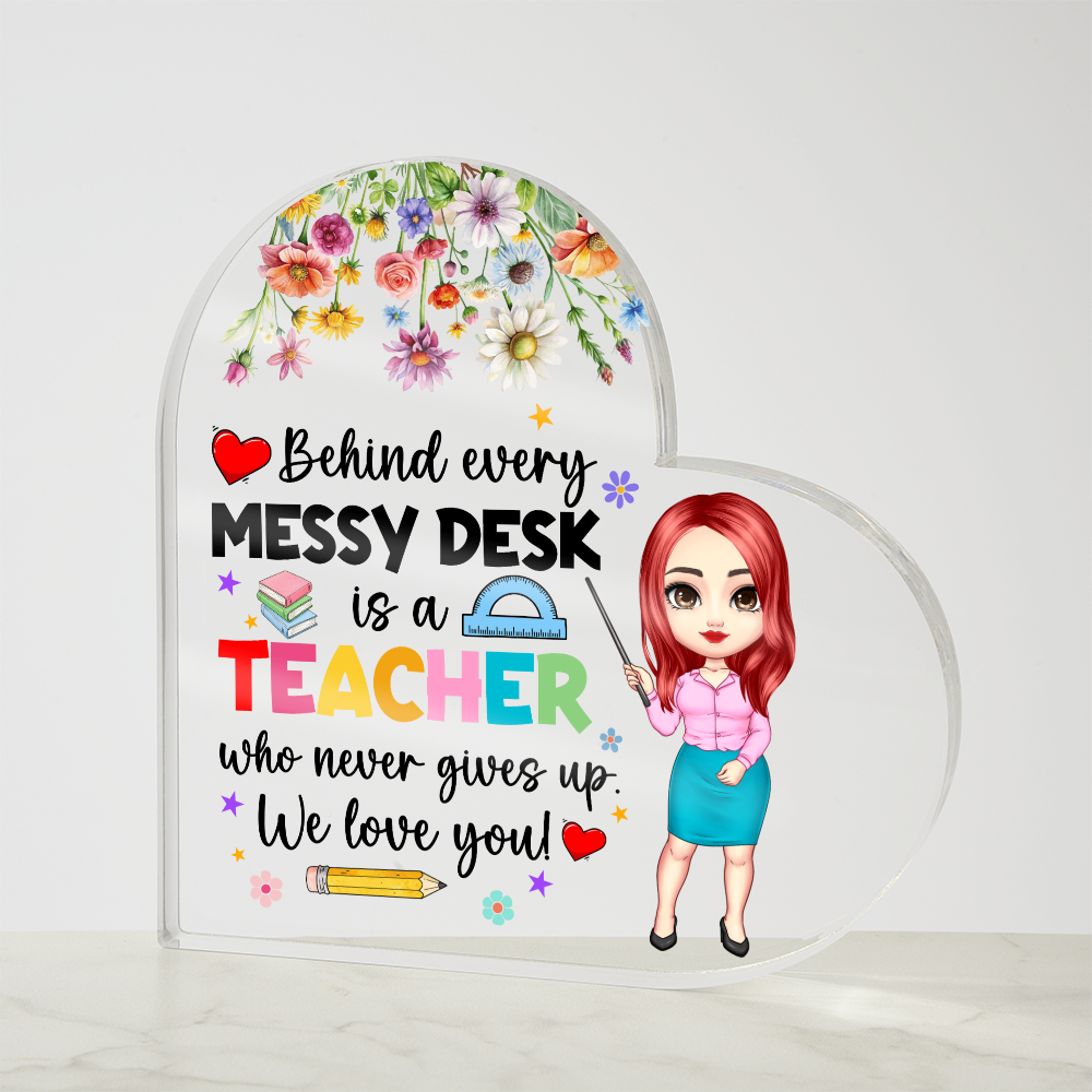 Rainbow Leopard Pencil Acrylic Heart – Teacher Back to School Gift
