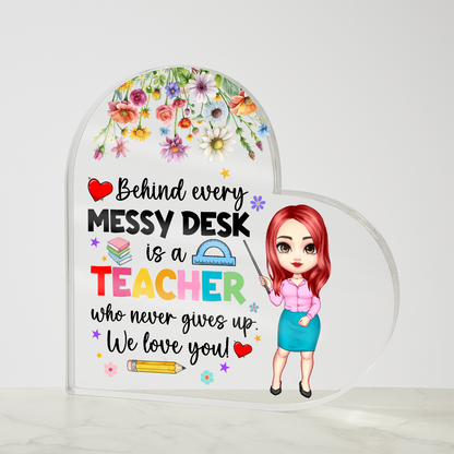 Rainbow Leopard Pencil Acrylic Heart – Teacher Back to School Gift