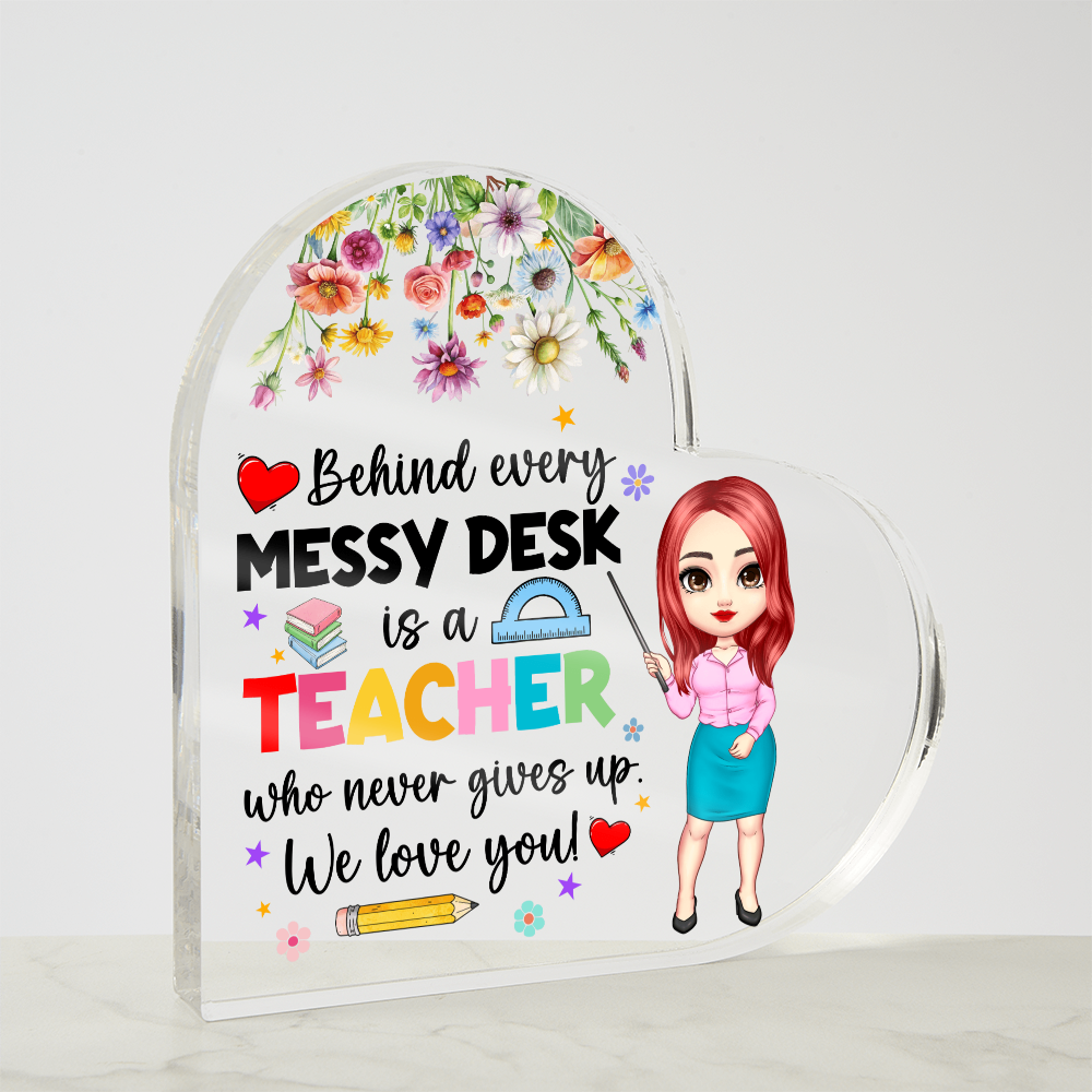 Rainbow Leopard Pencil Acrylic Heart – Teacher Back to School Gift