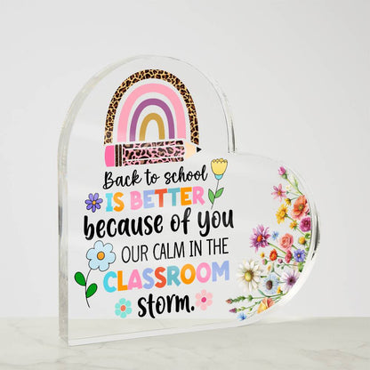 Personalized Classroom Heart Plaque – Colorful Floral Acrylic Teacher Gift