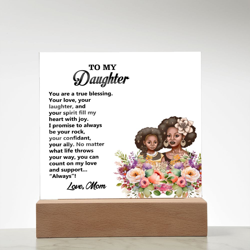 To My Daughter, Love Mom, Square Acrylic Plaque - YERTIZZ.COM