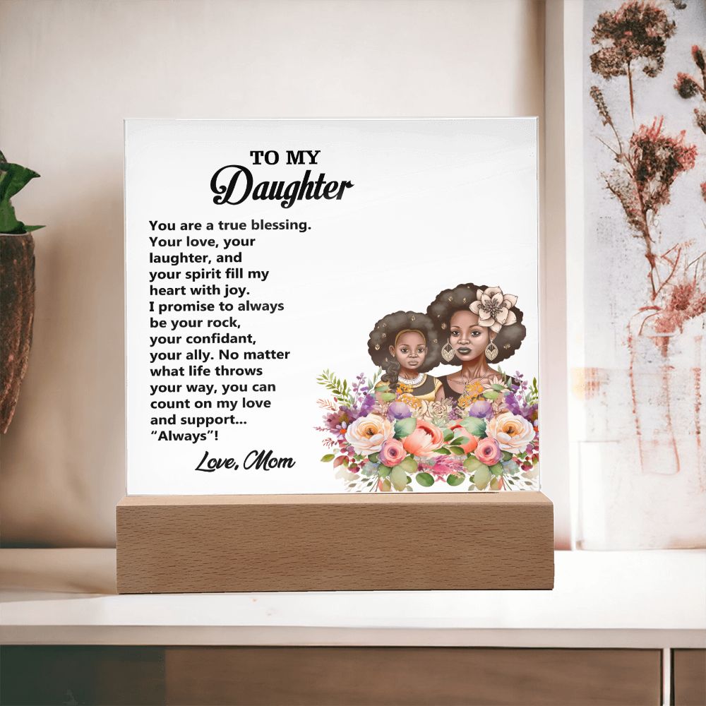 To My Daughter, Love Mom, Square Acrylic Plaque - YERTIZZ.COM