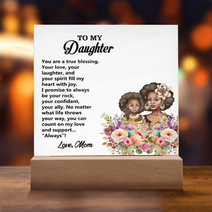 To My Daughter, Love Mom, Square Acrylic Plaque - YERTIZZ.COM