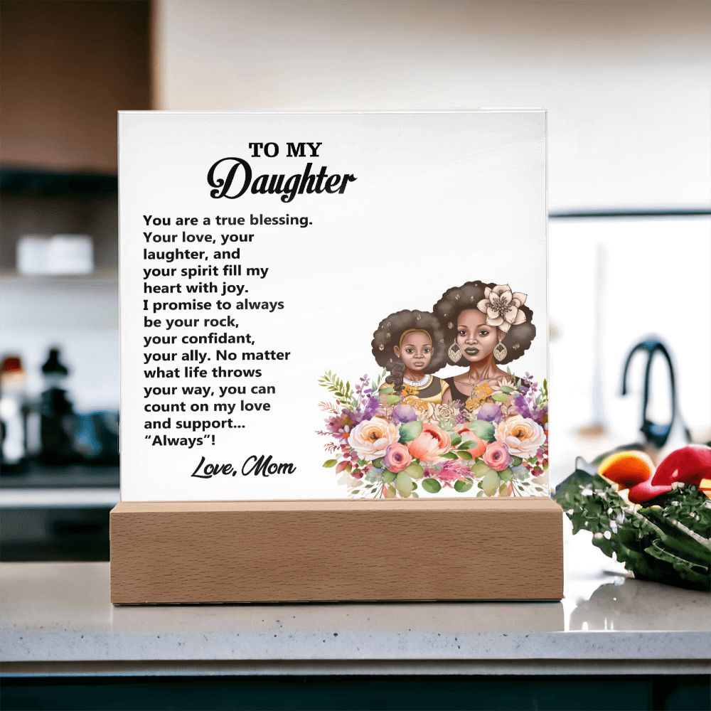 To My Daughter, Love Mom, Square Acrylic Plaque - YERTIZZ.COM