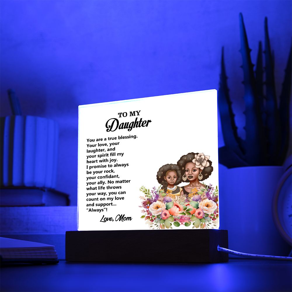 To My Daughter, Love Mom, Square Acrylic Plaque - YERTIZZ.COM