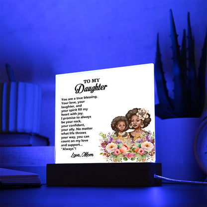 To My Daughter, Love Mom, Square Acrylic Plaque - YERTIZZ.COM