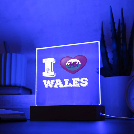 Square Acrylic Plaque, I Love Wales, Welsh Gifts
