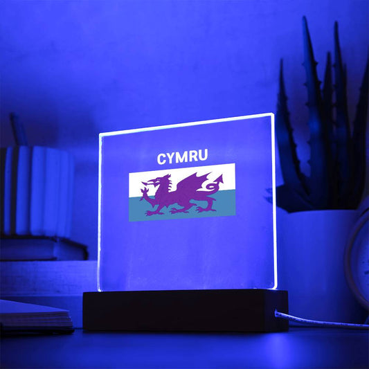 Square Acrylic Plaque, The Welsh Flag, Cymru, Red Dragon,Y Ddraig Goch
