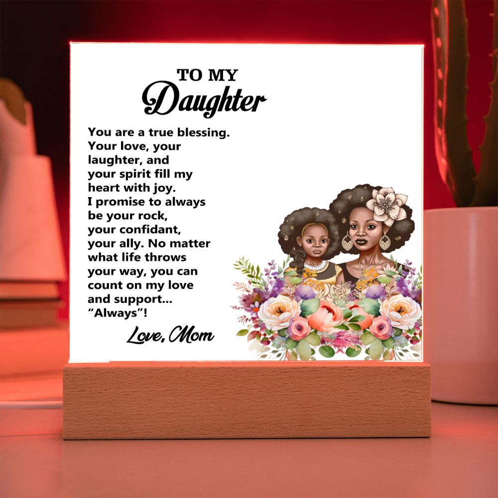 To My Daughter, Love Mom, Square Acrylic Plaque - YERTIZZ.COM