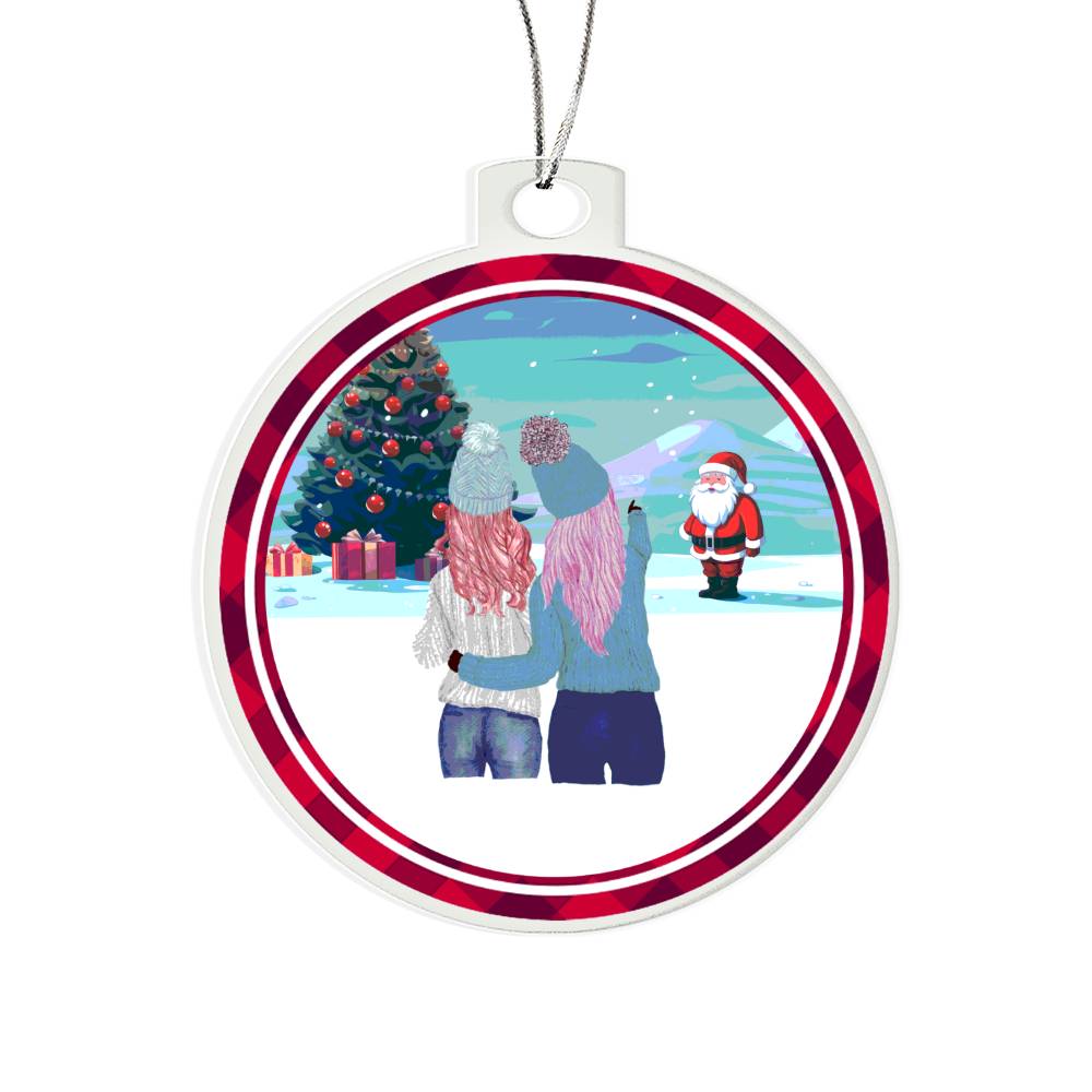 Acrylic Christmas Ornament, Kids In Snow With Santa - YERTIZZ.COM