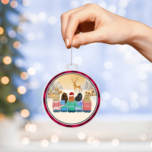 Acrylic Christmas Ornament, Children Sat With Reindeer