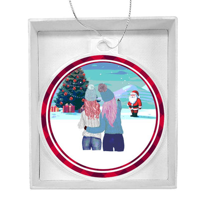 Acrylic Christmas Ornament, Kids In Snow With Santa - YERTIZZ.COM