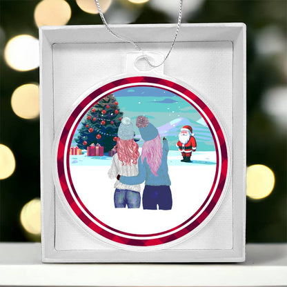 Acrylic Christmas Ornament, Kids In Snow With Santa - YERTIZZ.COM