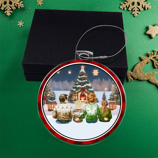 Acrylic, Christmas Ornament, Family, Sat Around Tree