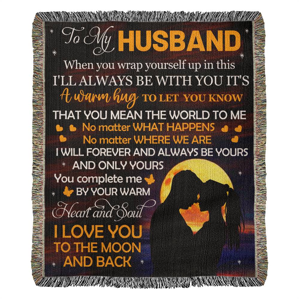 Heirloom Woven Blanket-Portrait, To My Husband, Love You To The Moon - YERTIZZ.COM
