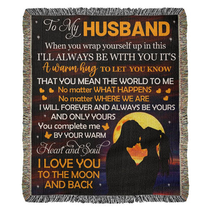 Heirloom Woven Blanket-Portrait, To My Husband, Love You To The Moon - YERTIZZ.COM