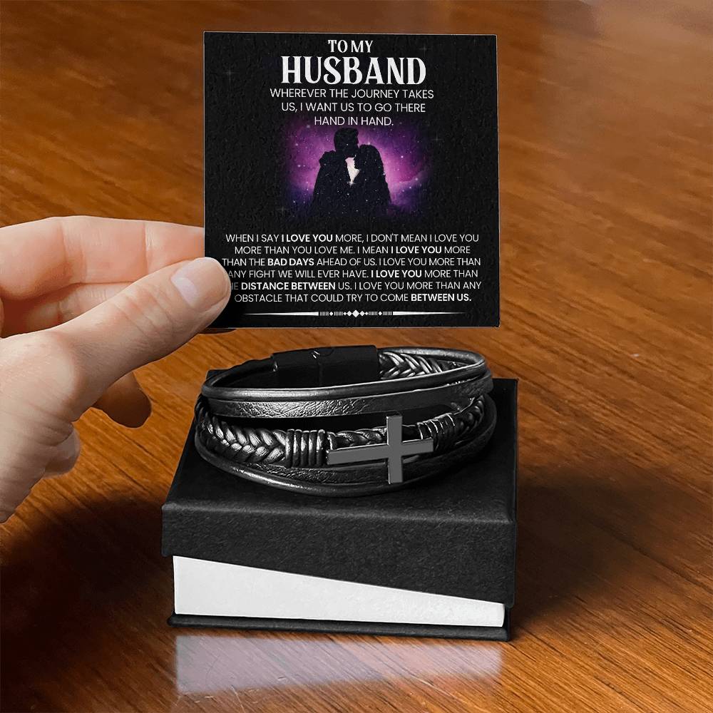 Men's Cross Leather Bracelet, To My Husband, Valentine's Day - YERTIZZ.COM