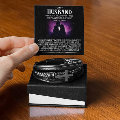 Men's Cross Leather Bracelet, To My Husband, Valentine's Day - YERTIZZ.COM
