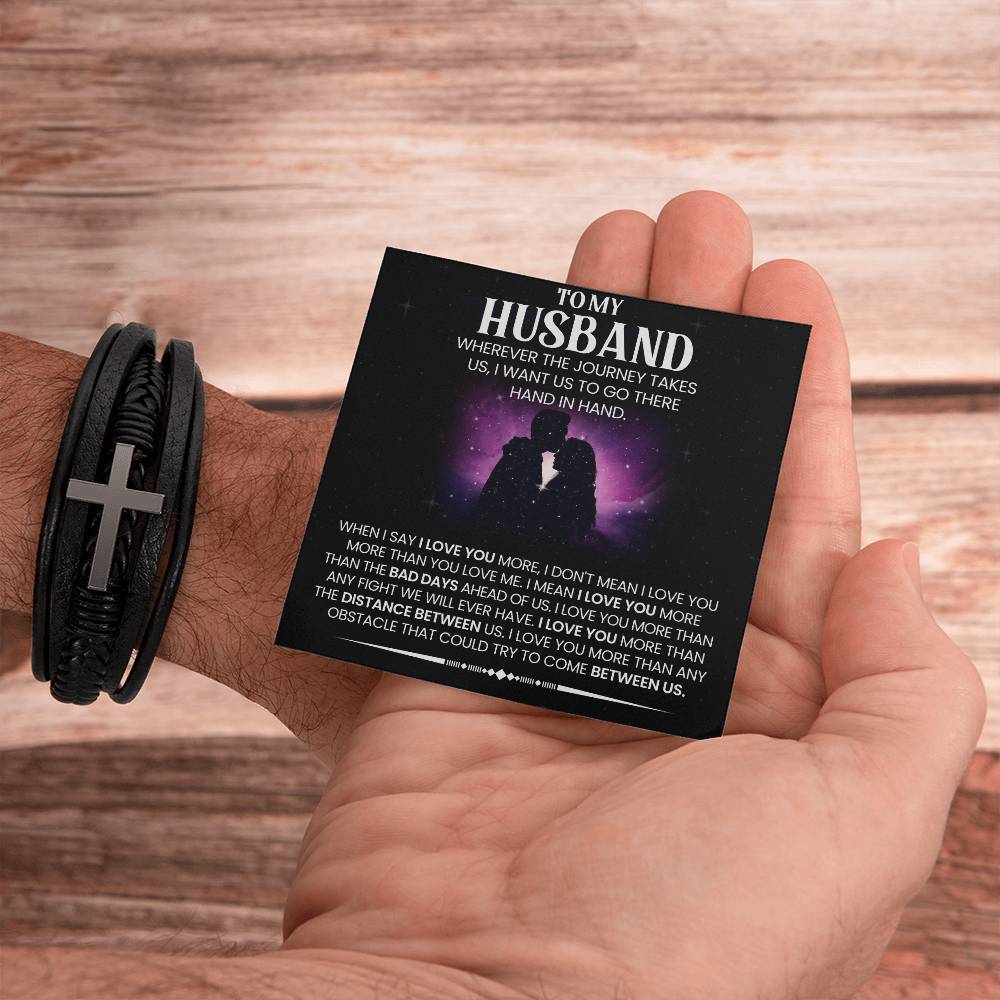 Men's Cross Leather Bracelet, To My Husband, Valentine's Day - YERTIZZ.COM