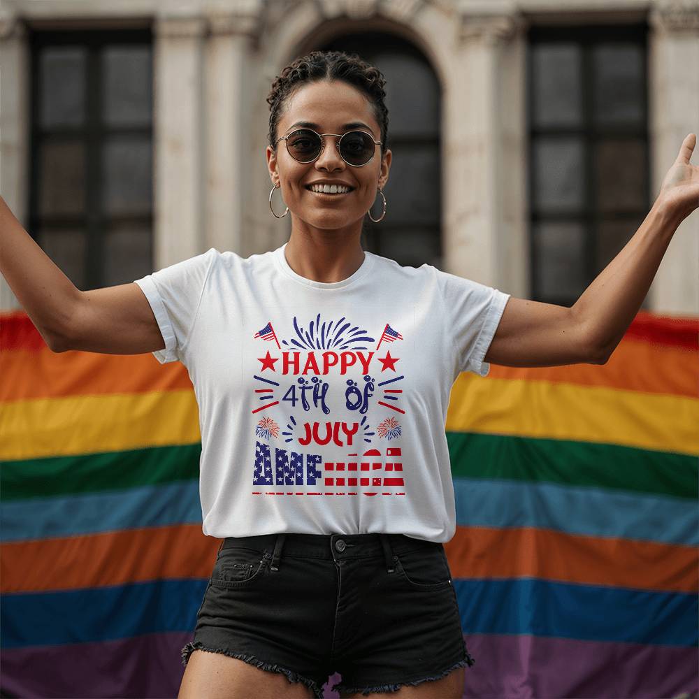 Happy 4th America-Bella Canvas + 3001 Unisex-Jersey Tee Front Print - YERTIZZ.COM