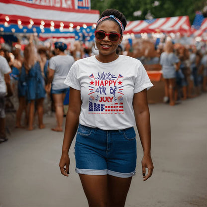 Happy 4th America-Bella Canvas + 3001 Unisex-Jersey Tee Front Print - YERTIZZ.COM