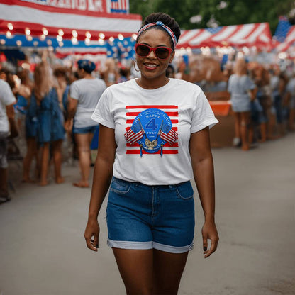 Happy Independence Twin Flags-Bella + Canvas 3001 Unisex-Jersey Tee Front Print - YERTIZZ.COM