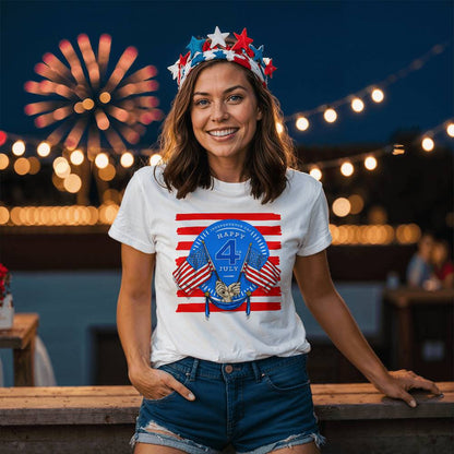 Happy Independence Twin Flags-Bella + Canvas 3001 Unisex-Jersey Tee Front Print - YERTIZZ.COM