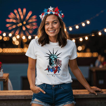 Lady Liberty Independence-Bella + Canvas 3001 Unisex-Jersey Tee Front Print - YERTIZZ.COM