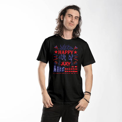 Happy 4th America-Bella Canvas + 3001 Unisex-Jersey Tee Front Print - YERTIZZ.COM