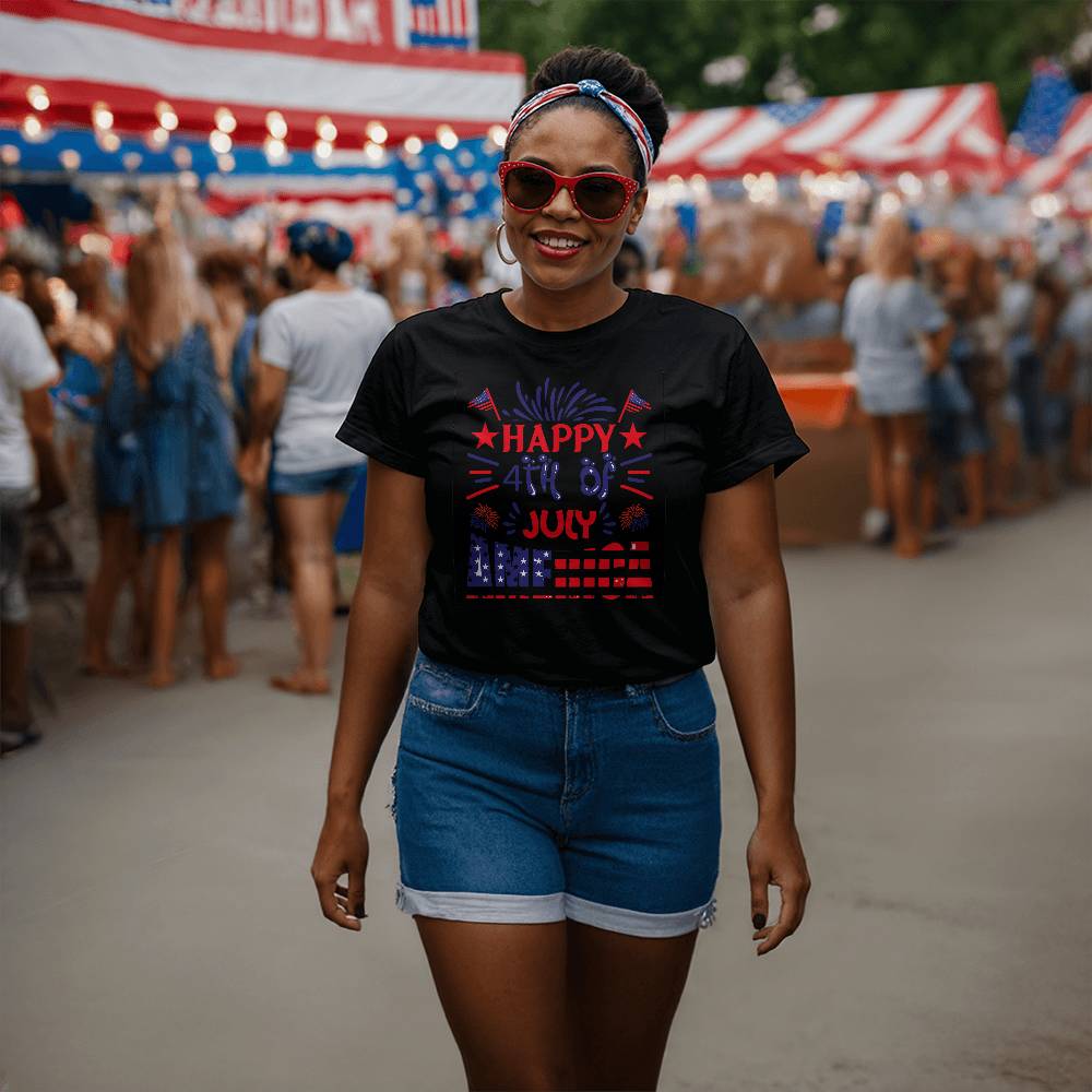 Happy 4th America-Bella Canvas + 3001 Unisex-Jersey Tee Front Print - YERTIZZ.COM